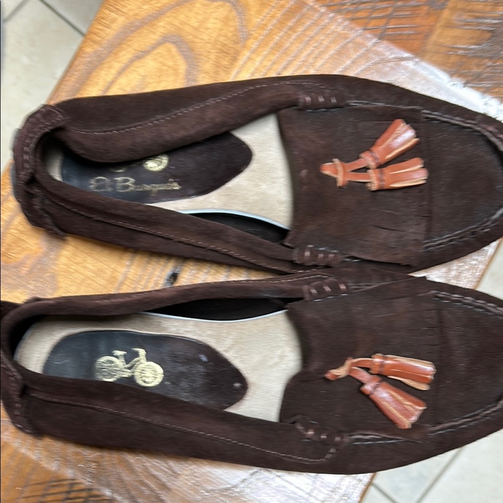 Dark Brown Suede Slip-On Loafers with Tassels